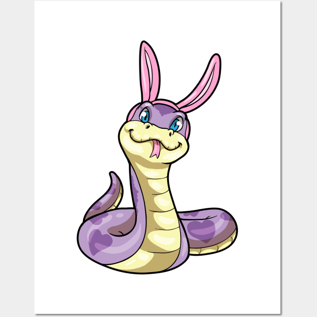 Purple Snake as Rabbit with Heart Wall Art by Markus Schnabel